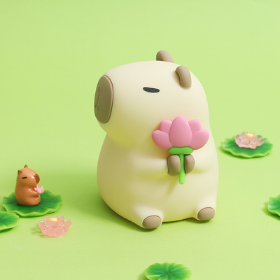 Animasi lucu Capybara Lampu Malam Tack Control 1200mAh Isi ulang Lampu Malam Tidur Dengan 7 Warna Berubah