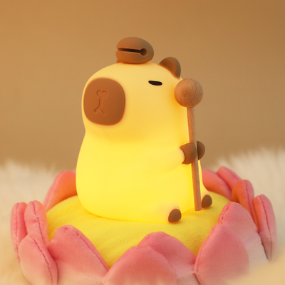 Animasi lucu Capybara Lampu Malam Tack Control 1200mAh Isi ulang Lampu Malam Tidur Dengan 7 Warna Berubah