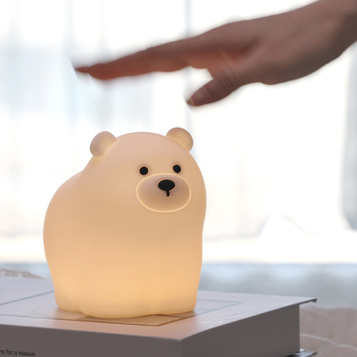 Muid Little White Bear Patting Lamp Silikon Anak-anak Soft Baby Light Tidur di samping ranjang Kamar tidur Sentuh Malam Cahaya