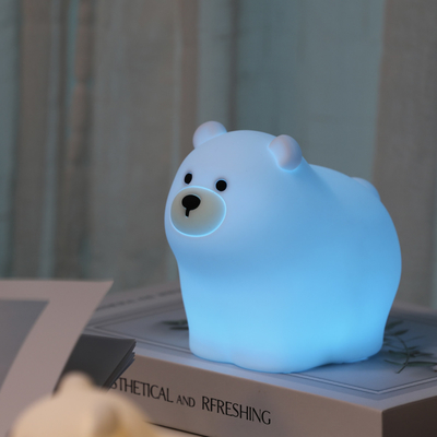 Muid Little White Bear Patting Lamp Silikon Anak-anak Soft Baby Light Tidur di samping ranjang Kamar tidur Sentuh Malam Cahaya