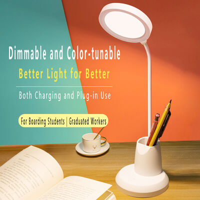 Lampu Meja Tempat Pena Sederhana Modern LED Lampu Belajar Pelindung Mata Plug-in Isi Ulang Lampu Baca Asrama Perguruan Tinggi Sentuh