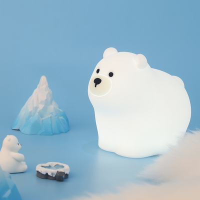 Muid Little White Bear Patting Lamp Silikon Anak-anak Soft Baby Light Tidur di samping ranjang Kamar tidur Sentuh Malam Cahaya