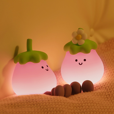 Sayuran Terong Kecil Lampu Silikon USB Kamar Tidur Isi Ulang Lampu Malam Untuk Hadiah
